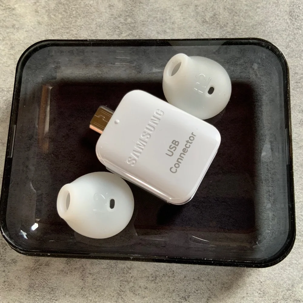 Samsung USB Connector, Ear Bud Covers and carrying Case